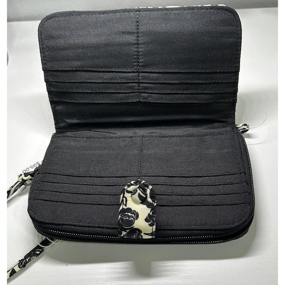 NWT Vera Bradley Large Tab Nylon Wallet Bubbly Flowers Black Pattern MSRP $95.00